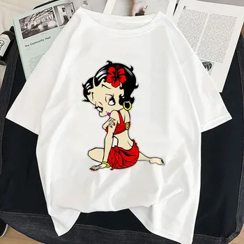 Naujų 2020 m. Moteris Betty Boop Print T-shirt Vasaros Plonas Skirsnio Atsitiktinis O-neck T Shirt Harajuku trumpomis Rankovėmis Moteriška Apranga Marškinėlius