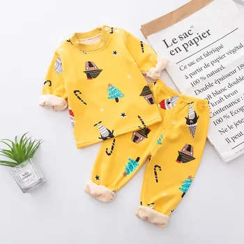 Naujų 2020 m. Vaikų Berniukų Tirštėti Pajama Komplektai Cartoon O-Kaklo Marškinėliai Topai su Kūdikių Kelnės Mergaitėms, Rudenį, Žiemą Šilta Miego Drabužių Rinkinys