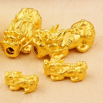 Nekilnojamojo 999 24K Geltonojo Aukso Papuošalų 3D Amatų Sėkmės Palaiminti Monetos Pixiu Granulių 0.2-1.5 g