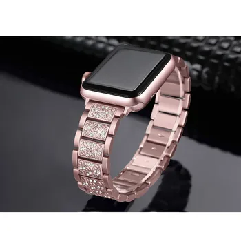 Nerūdijančio plieno dirželis Apple Watch band 5 4 40mm 44mm moterų Diamond Band apyrankę Iwatch 4 3 2 1 38mm 42mm iWatch Priedai