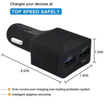 Nešiojamų Aukštos Kokybės 3 Port USB Greitas Automobilinis Įkroviklis Parama Qualcomm QC3 Huawei FCPBC1.2 Saugiai Mini Įkroviklis