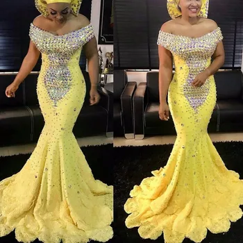 Nigerijos Inscenizacija Chalatai Geltona vestido de festa longo Vakaro Suknelės Kristalai chalatas de soiree Zawalcowany Spalvingas Vakaro Suknelė