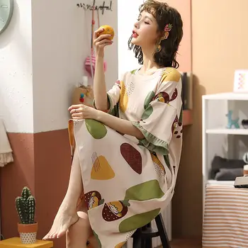 Nightgowns Moterų Trumpomis Rankovėmis Sleepwear Raukiniai Spausdinti Korėjos Stiliaus Kawaii Homewear Sleepdress Moterų Elegantiška, Madinga Paprasta Nauja