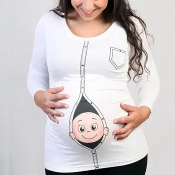 Nėščia Motinystės Marškinėliai Mielas Kūdikis Kyšantį Iš Juokinga Grafinis Tees Moterų Padėkos Ilgomis Rankovėmis Viršūnes
