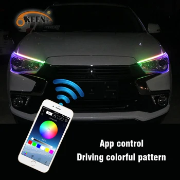 OKEEN 2vnt Automobilių Eilės Teka RGB Šviesos važiavimui Dieną DRL APP Įvairių Spalvų LED Šviesos Juostelės Posūkio Signalo Žibintai priekinių Žibintų