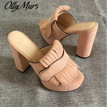 Ollymurs vasaros sandalai odiniai moteriški bateliai aukšto kulno platforma open toe šlepetės aukštos kokybės prekės batai Mulų