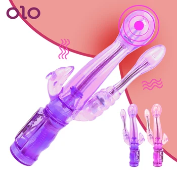OLO Dildo Vibratorius Triple Vibracijos Rabbit Vibratorius Klitorio Vaginos Stimuliatorius G-spot Massager 6 Greičių Sekso Žaislai Moterims