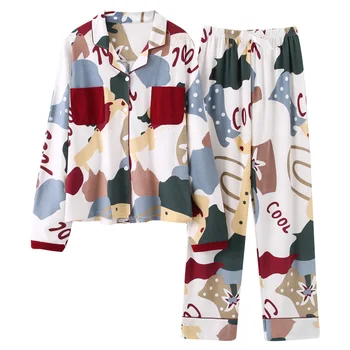 OLYWEYA Nauja Rudens Žiemos Sleepwear 2 Gabalas Rinkiniai Moterų Medvilnės Pižama Turn-žemyn Apykaklės Homewear Didelio Dydžio Pijama Pyjama
