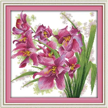 Orchidėja (9) Modeliai Skaičiuojami Kryželiu 11CT 14CT Kryželiu Rinkinys Didmeninės gėlių kryželiu Siuvinėjimo Rinkinys Rankdarbiams