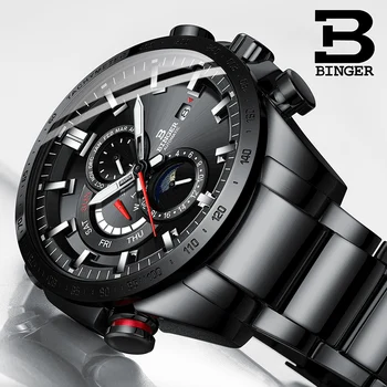 Originali Prabanga BINGER Prekės ženklo Vyrai automatinis mechaninis laikrodis Šviesos vandeniui veikia visą plieno diržas vyrų mados juoda rinkimo