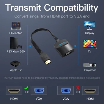 Paj HDMI į VGA adapteris Skaitmeninio į Analoginį Vaizdo Garso Keitiklis Kabelis, 1080p Xbox 360 PS3, PS4 PC Nešiojamas TV Box Projektorius