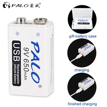 PALO 650mAh 6F22 9v daugkartinio įkrovimo baterija micro USB li-ion Baterija 9V Ličio jonų Ličio Baterija RC Sraigtasparnio Modelis Mikrofonas