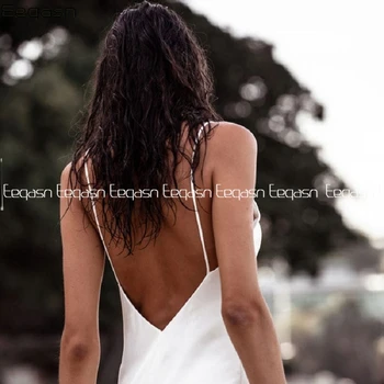 Paprasta Boho Vestuvių Suknelė, Paplūdimio 2020 Chalatas de mariee Seksualus Nuotakos Suknelė Ruožas Satino Spagečiai Dirželiai Vestuvių Suknelės Pigiai 171