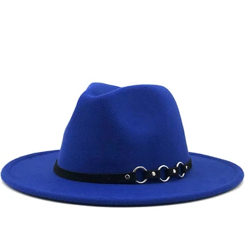 Paprasta Vilna Fedora Šiltas Džiazo Skrybėlę Chapeau Femme feutre Panaman skrybėlę žiedas Jaučiamas Moterų Fedora Skrybėlės su Diržo Derliaus Trilby Kepurės 12069