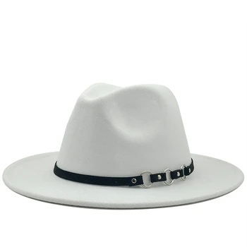 Paprasta Vilna Fedora Šiltas Džiazo Skrybėlę Chapeau Femme feutre Panaman skrybėlę žiedas Jaučiamas Moterų Fedora Skrybėlės su Diržo Derliaus Trilby Kepurės