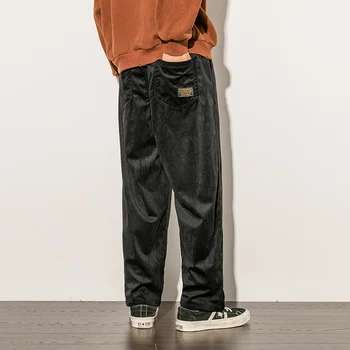 Paprastas Spalvos M-5XL Loose Fit Derliaus Kelnes Streetwear Atsitiktinis Plati Koja Pants Vyras Mada Japonų Stiliaus Corodory Vyrų Kelnės