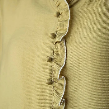 Pavasarį Moterys Elegantiškas vientisos Spalvos Prarasti Flounce Shirt V-Kaklo, ilgomis Rankovėmis Palaidinė Plius Dydžio Panele Viršuje Blusa Feminina 4XL