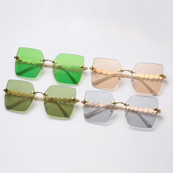 Peekaboo žalias kvadratas moteris akiniai nuo saulės taškus cirkonio apdailos ponios saulės akinių mados frameless aukso metalo 2021 uv400