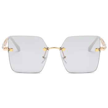 Peekaboo žalias kvadratas moteris akiniai nuo saulės taškus cirkonio apdailos ponios saulės akinių mados frameless aukso metalo 2021 uv400