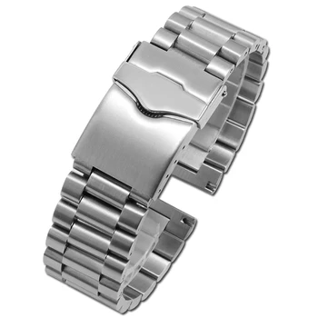PEIYI 20 22mm Nerūdijančio plieno dirželis sidabro apyrankė su lankstymo sagtimi Pakeitimo metalo diržas ŽYMEKLĮ vyriškų laikrodžių priedai 38867