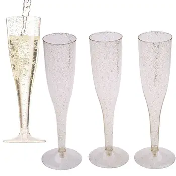 Plastikiniai Šampanas Fleitos Vienkartiniai 5vnt Aukso Blizgučiai Plastiko Plastiko Taurės Šalies L5YE 13920