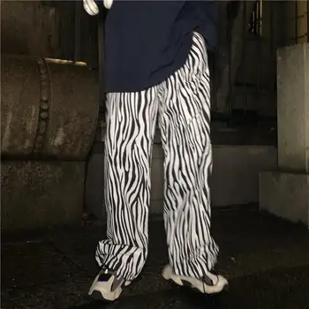 Platus kojų kelnės korėjos streetwear retro hip-hop zebra modelio kelnės įrankiai tiesios kelnės laisvalaikio kelnės vyrams ir moterims 3067