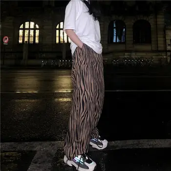 Platus kojų kelnės korėjos streetwear retro hip-hop zebra modelio kelnės įrankiai tiesios kelnės laisvalaikio kelnės vyrams ir moterims