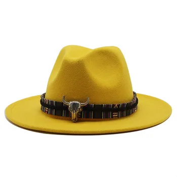 Platus Kraštų Paprasta Bažnyčia Derby Top Hat Panama vientisos Spalvos Veltinio Fedoras Skrybėlę Vyrams, Moterims, dirbtinės vilnos Džiazo Bžūp