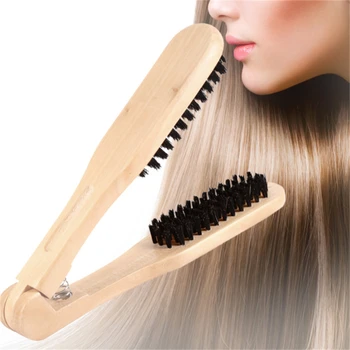 Plaukų Tiesinimo Šukų V Formos, Dvipusis Plaukų Šepetys Apkabos, Kirpyklų Natūralių Pluoštų Šerių Plaukų Šukos Hairstylig Įrankis