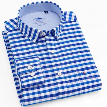 Pledas Marškiniai Vyrams Atsitiktinis Storio ir tankio medvilnės oksfordo ilgomis rankovėmis languotas vyriški marškiniai Verslo Rudenį 2020 Kokybės Drabužius