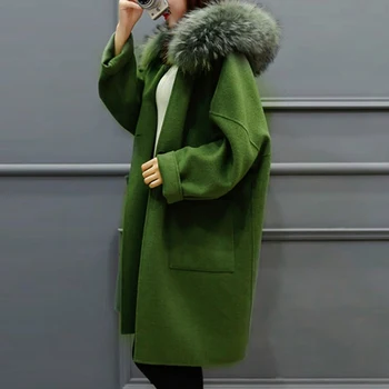 Pledas Moterų Paltas Žiemos Dirbtiniais Kailiais Šiltas Outwear Atsitiktinis Palaidų Plius Dydžio Ilgas Vilnos Kailis Japonija Korėja Office Lady Jaunų Mokykla