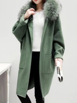Pledas Moterų Paltas Žiemos Dirbtiniais Kailiais Šiltas Outwear Atsitiktinis Palaidų Plius Dydžio Ilgas Vilnos Kailis Japonija Korėja Office Lady Jaunų Mokykla