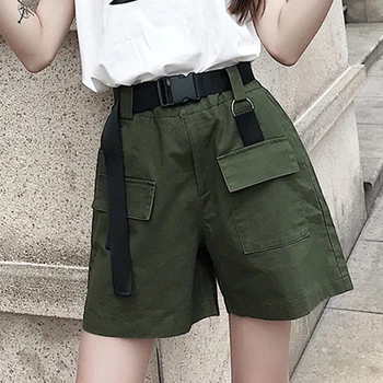 Plius Dydis Moterys Vasarą Šortai Su Diržu 2019 Mados Atsitiktinis Streetwear Krovinių Šortai Feminino Armijos Žalioji Trumpas Femme trumpas mujer