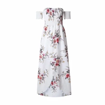 Plius dydis XS-5XL 2020 metų vasaros Boho šifono nuo peties wrap seksualus paplūdimio suknelė moterims Derliaus Gėlių spausdinti baltos spalvos maxi suknelė