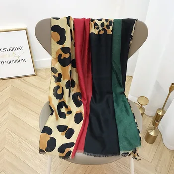 Ponios Naujas Mados Leopard Kratinys Viskozė Skara Skara Rudens Žiemos Duslintuvo Lankelis Foulard Sjaal Wrap Hijab Snood 180*100Cm