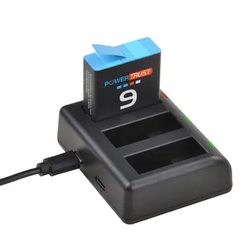 PowerTrust 1780mAh Baterija GoPro Hero9 Juoda Kamera su 3-Kanalo Greitas USB Įkroviklis
