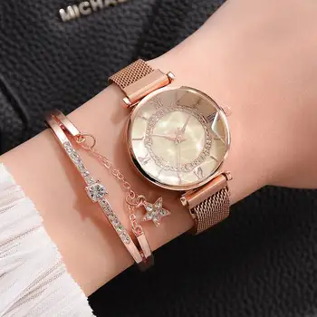 Prabanga Moterų Laikrodžiai Magnetas Akių Juostos Rožinė Aukso Cirkonio Žiūrėti Apyrankę Nustatyti Romėnišką Laikrodžiai Moterims Reloj Mujer Dovanos