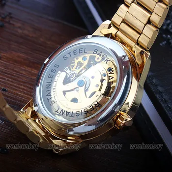Prabangos Stiliaus Vyrų Moterų Lady Unisex Automatinis Mechaninis laikrodis Savarankiškai Vėjo Riešo Žiūrėti Aukso Nerūdijančio Plieno Skeletas Laiko Dovana