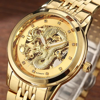 Prabangus Aukso Drakonas Automatinis Mechaninis laikrodis Top Brand Skeletas Žiūrėti Savęs Vėjo Laikrodis Laikrodis relogios masculino Dovanų Dėžutėje 24936