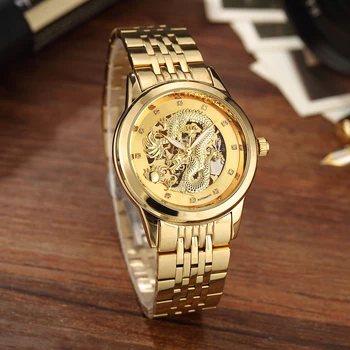 Prabangus Aukso Drakonas Automatinis Mechaninis laikrodis Top Brand Skeletas Žiūrėti Savęs Vėjo Laikrodis Laikrodis relogios masculino Dovanų Dėžutėje