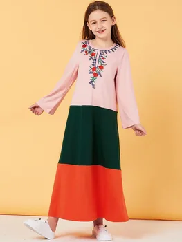 Prakaito Musulmonų Suknelė Mergaitėms ilgomis Rankovėmis Gėlių Maroko Suknelės Vaikams, Vaikams Kimono Islamo Drabužių Dubajus-line Vestido Kaftan