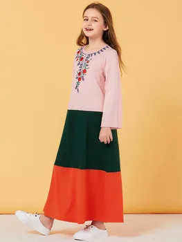 Prakaito Musulmonų Suknelė Mergaitėms ilgomis Rankovėmis Gėlių Maroko Suknelės Vaikams, Vaikams Kimono Islamo Drabužių Dubajus-line Vestido Kaftan