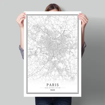 Prancūzija Juoda Balta Pasaulyje Miesto Žemėlapį Plakatas Šiaurės Kambarį Paryžiaus Rennes Tulūza Sienos Menas Nuotraukos Namų Dekoras Drobė, Tapyba