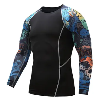 Pridėti raumenų vyrų suspaudimo stora t-marškinėliai ilgomis rankovėmis atspausdintas ant abiejų pusių MMA Rashguard sporto bazės sluoksnis svorius nešioti 6546