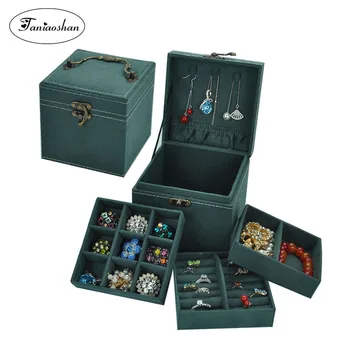 Princesė stilius aksomo papuošalų dėžutė High-end jeweley karstas Trijų pakopų žiedas talpinimo Mažų dovanų dėžutėje moteris