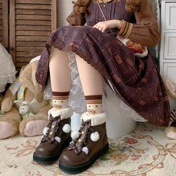 Pu Žiemos Japanese Lolita Batai Purus, Suapvalinti Tne Kawaii Anime Cosplay Moterų Batai Lolita Batai Plius Aksomo Šiltas Loli Įkrovos