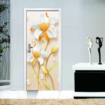 PVC Vandeniui 3D Gėlių Durų Lipdukas lipnios Sienos Lipdukai Tapetai Kambarį Kambario, Miegamojo Durų Lipdukai Namų Dekoro