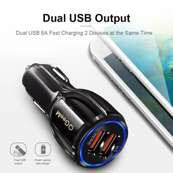 QGEEM Dual USB KS 3.0 Automobilinis Įkroviklis Greitai Įkrauti 3.0 Telefono Įkrovimo Automobilių Greitas Įkroviklis 2Ports USB Nešiojamas Įkroviklis iPhone Xiaom