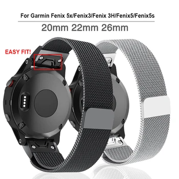 Quick Fit 26 22 20MM Watchband Dirželis Garmin Fenix 5X 5 5S 3 3HR D2 S60 GPS Smart Watch Band Nerūdijančio Plieno Riešo Juostos #SW