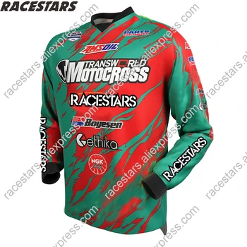 RACESTARS Moto Jersey DH BMX Kalnų Jersey Kalnų Spexcel Motokroso Lenktynių MTB Motociklo Jersey MX ilgomis Rankovėmis marškinėliai